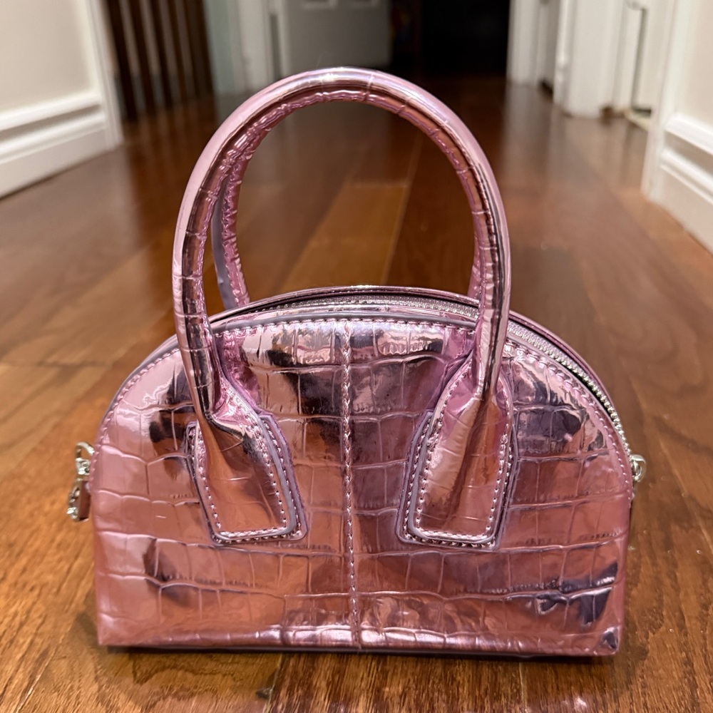 Pink Metallic Croc-Embossed Mini Bag